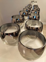 Queen’s Lusterware Silver Fade MCM Barware 24pc Roly Poly Shrimp Glasses