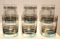 6 MCM DOUBLE OLD FASHION GLASSES/CLEAR & GOLD STRIPES – 4″