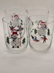 Christmas double old fashioned Pfaltzgraff glasses .4 ct. Snowman snow village.