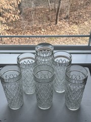 6 Vintage XL Quilted Diamond Cut Ice Tea Tumblers, Anchor Hocking 7.5” Glasses