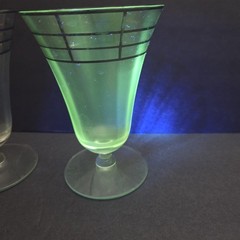 Vintage Uranium Glass Set of 4 Goblets Silver Overlay Art Deco Glasses