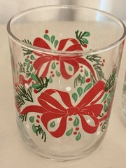 Vintage Libbey Christmas Glasses Set of 3 10oz Rocks Tumbler Red Bow Pine 4″