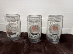 3 Anchor Hocking Vtg Drinking Glasses Butterflies Roses Frosted