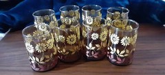 1970s Libby Short Glass Set Of 8 Pieces Flowers Gradient Colors