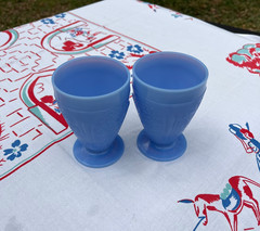 Delphite Blue Cherry Blossom Jeannette Footed 4.5″ tall Tumblers SET OF 2
