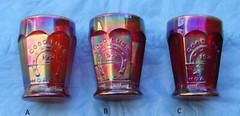 Tumblers–3…Red color…1975 HOACGA Carnival Glass Club souvenirs–BG
