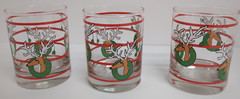 Vintage Libbey Reindeer in Wreath Double Band Old Fashioned Glasses Set of 3 4″