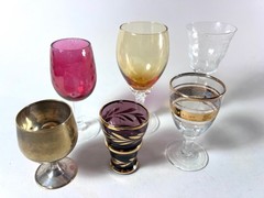 Vintage Lot (B) of 6 Mixed Various Designs Boho Cordial Glasses