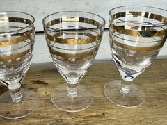 4 Vtg Gold Band Cordial Liqueur Shot Glass Cups MCM Handmade Crystal USSR RARE