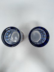 West Virginia Glass Co Rainier Blue & Gold Old Fashion Glass Inv#23