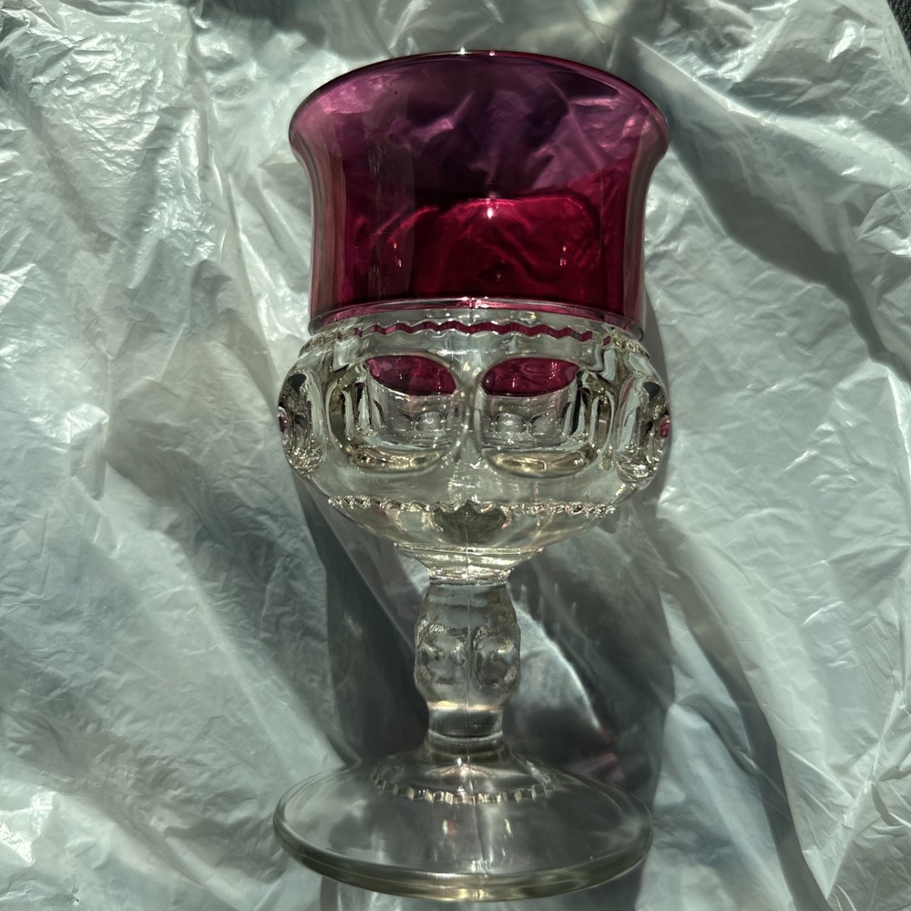 Tiffin Franciscan Glass King’s Crown Cranberry Flashed Top Only Water Goblet