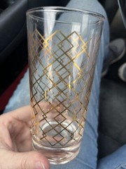 Vintage Gold Lattice Diamond Design Old Fashioned Drinking Glass Hard To Find