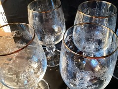Bohemia Crystal Glasses Etched Faceted Ball Stem Gold Rim Set Of 6