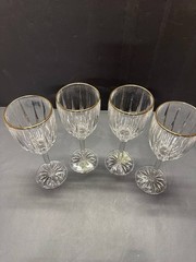 Set of 4 German Lead Crystal Wine Goblets Gold Rim Sundance Gold Made in Germany