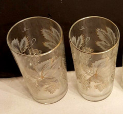 Gold & White Grape Leaves Pattern 10 oz Water Glass LOT 5.5 in Highball Tumbler