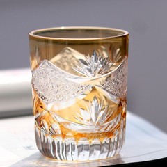 Hand Cut Orange Crystal Glass Whiskey Glass Tumbler Edo Kiriko Drinkware 280ml