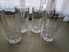 Vintage Heavy Pressed Glass Highball Tumblers Diamond Cut Pattern Set of 4