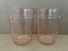 Vintage PINK DEPRESSION Anchor Hocking Glass Pillar Optic Tumblers 2pcs