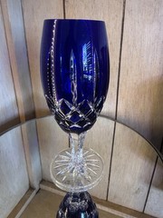 Ajka Arabella Cobalt Blue Cut To Clear Crystal Iced Tea Glasses Goblets 8”