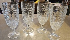 4 Godinger Shannon Crystal South Beach Palm Tree Footed Iced Tea Water Goblet