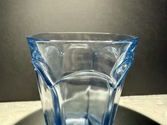 6 Vintage Fostoria Virginia Blue Glass Water Tea Goblets Hexagon Base Glasses