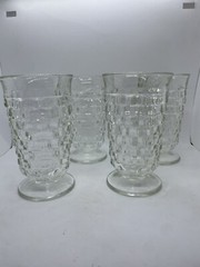 FOSTORIA ~ American Clear ~ Four 6” Ice Tea Glasses ~ USA. Small Cracks See Pics