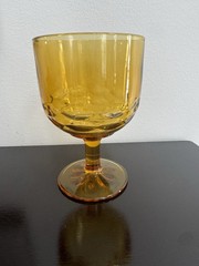 Vintage Bartlett Collins Amber Glass Thumbprint Goblets 6″ Tall