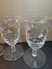 Vintage Etched Floral Stemware Lot 8 Assorted Wine Goblets Cordial Glasses
