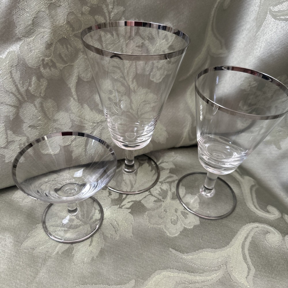 Vtg MCM Rosenthal Crystal Platinum Band Stemware Lot of 3 Glasses Goblet Coupe