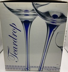 NEW Teardrop Wine Goblets Cobalt Blue VTG Hand Blown Disc. Filament Home Essent