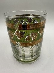 Vintage Cera Golden Grapes MCM Glass Green & 22 Kt Gold, 12 oz., 4″