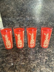 Thai Goddess Mandalay Red And Gold Asian Tall Glasses Mid Century Vintage