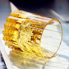 K9 Crystal Whiskey Glass Shiny Hand Cut Rock Crystal Glass Yellow Color 7oz 1PC