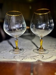 Vintage Colony Versailles Brandy Snifters~ Gold Stem & Rim~ Bohemian Crystal~ 2