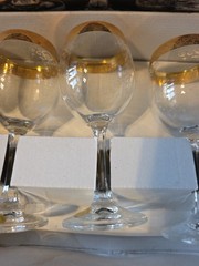 3 Box of 4 Each Cellini Crystal Stemware Glasses 24 KT Gold Trim Italy Vtg