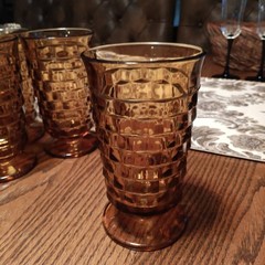 Vintage Amber Indiana Glass Whitehall Cubist Footed Highball Glasses Set of 5