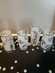 VTG Shot Glasses Libby Starlite Silver Leaf MCM Barware X4
