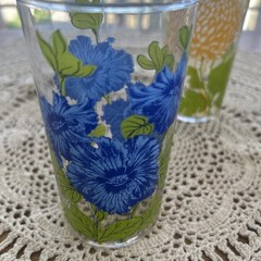 Vintage 1950s Floral Glass Tumblers Lot Of 5 Mid Century Modern Drinking Glasses