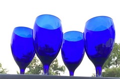 Libbey Premiere Cobalt Blue Wine Glass Water Goblets 7” Tall Thick Stem Set Of 3