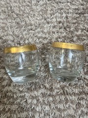 2 Vintage Imperial Old Fashioned Whisky Rocks Wine Glasses 24kt Gold Rim 6oz EUC