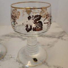Vtg German Made Glass Barware Cordial Wine Stem Jeweled Grapes & Leaves Germany