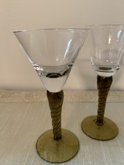 Vintage Blown Glass Amber/Red/ Twisted Stems Aperitif Cordial Glass 5.25” Set 3