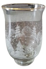 Libby Winter Wonderland Frosted Trees Gold Rim Glass Weighted Bottom 3x5in