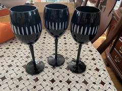 3 PIER 1~BLACK & WHITE~9-3/8″ WATER~GOBLETS~ Wine GLASSES Pier one