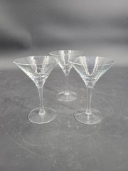 Elegant Set of 3 Krosno Poland Crystal Martini Cocktail / Glasses 6.5″ T X 4.5 D