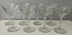 Lot Of 8 Rock Sharpe ARCTIC ROSE Crystal Wine Champagne Cordial Glasses VTG MCM