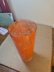 Vintage Hazel Atlas Orange Spaghetti String Drizzle Glass 6.5″ Tall MCM