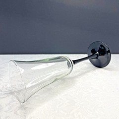 Luminarc France Vintage Domino Black Stem Flared Fluted Tulip Champagne Glass