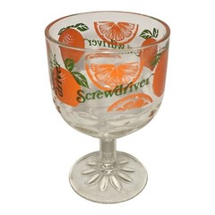 Vintage Screwdriver Orange Pattern Stemmed Cocktail Glass Goblet 6″ Tiny Chip