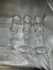 Royal Crystal Rock RCR Set of 3 AUREA Fluted Champagne Gold Rim Glasses Art Deco